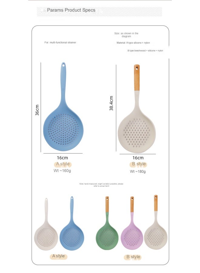 NeeMee 2 pcs Food Grade Silicone Large Ladle, Long Handle Silicone Strainer Spoon, Kitchen Noodle and Dumpling Skimmer, Water-Draining Colander - Image 4