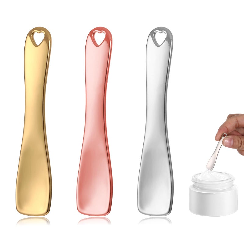 JIYIN 3 PCS Mini Metal Makeup Spatula Reusable Skin Care Cosmetic Spatula Facial Applicator Tool Beauty Spatula Cosmetic Spatula for Face Mask Cream Lotions MoisturizersSilver Gold Rose Gold - Image 3