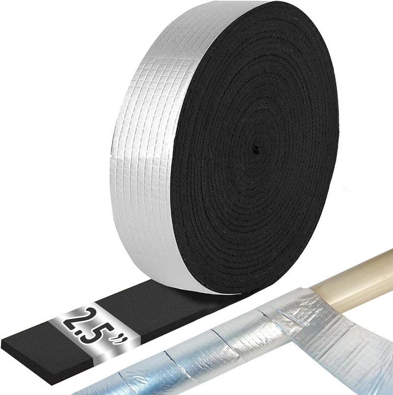 FUYITE Pipe Insulation Tape Roll, 2.5" Wide X 32.8 Ft Outdoor Pipe Foam Insulation Tape with Aluminum Foil, Self Adhesive Pipe Insulation Wrap for Hot and Cold Water Pipe Insulation in Winter - Image 1
