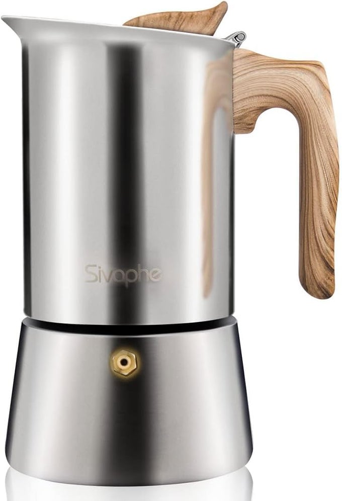 STOVETOP ESPRESSO MAKER 450ML INDUCTION HOB ITALIAN COFFEE PERCOLATOR MAKER MOKA POT STAINLESS STEEL 9 ITALIAN CUPS 23 MUG FOR HOME CAMPING HIKING
