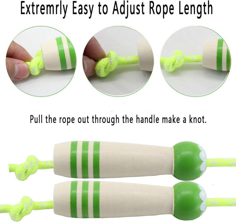Ace one Jump Rope Kids, 7ft Adjustable Cotton Skipping Rope with Wooden Handle for Boys and Girls Fitness Outdoor Exercise - Image 3