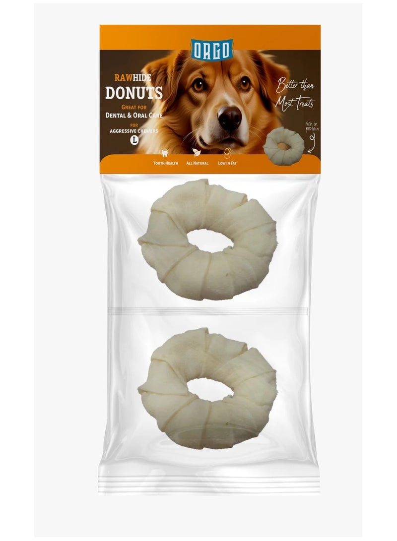 اورغو دونات من الجلد الخام للكلاب - للعناية بالأسنان والفم، قطعتان، حجم كبير | مكافآت للمضغ لأسنان ولثة صحية | تدوم طويلًا، لذيذة وآمنة