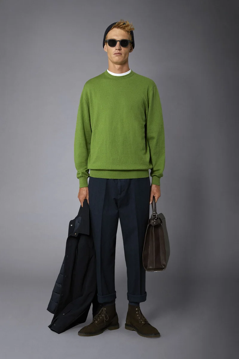 Men's roundneck wool and cotton sweater - LT Green