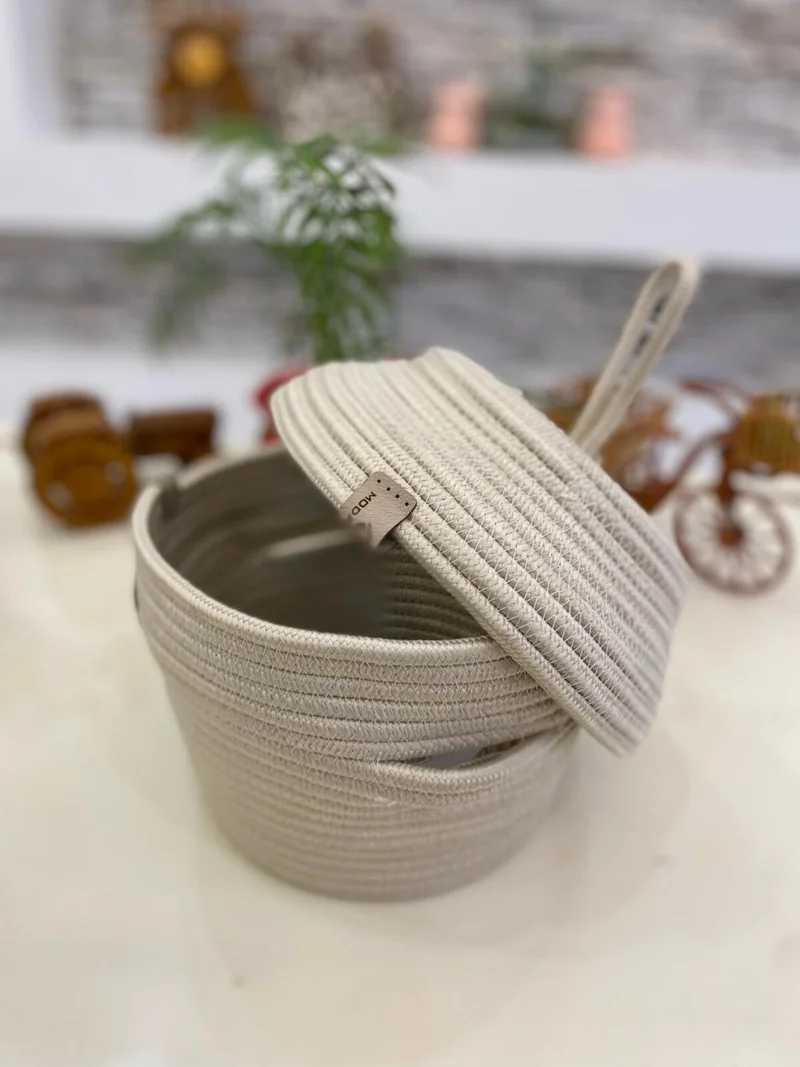 BDZ Deri BDZ Leather Jute Wicker Basket Covered Organizer