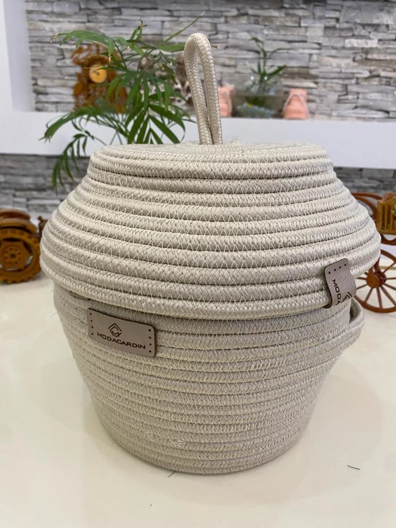 BDZ Deri BDZ Leather Jute Wicker Basket Covered Organizer