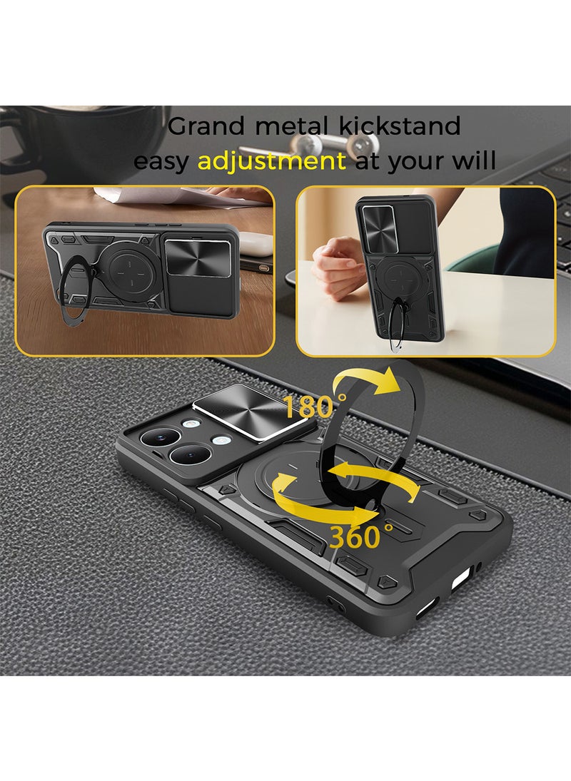 Phone Case for Xiaomi Poco X8 Pro Max with Camera Cover and Ring Holder,Magnetic Car Mount Compatible, Hard Back + Soft Edge Shockproof Protective Cover,Black - Image 3