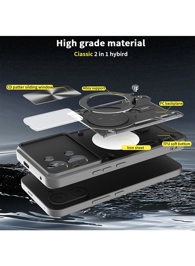 Phone Case for Xiaomi Poco X8 Pro Max with Camera Cover and Ring Holder,Magnetic Car Mount Compatible, Hard Back + Soft Edge Shockproof Protective Cover,Black - Image 4