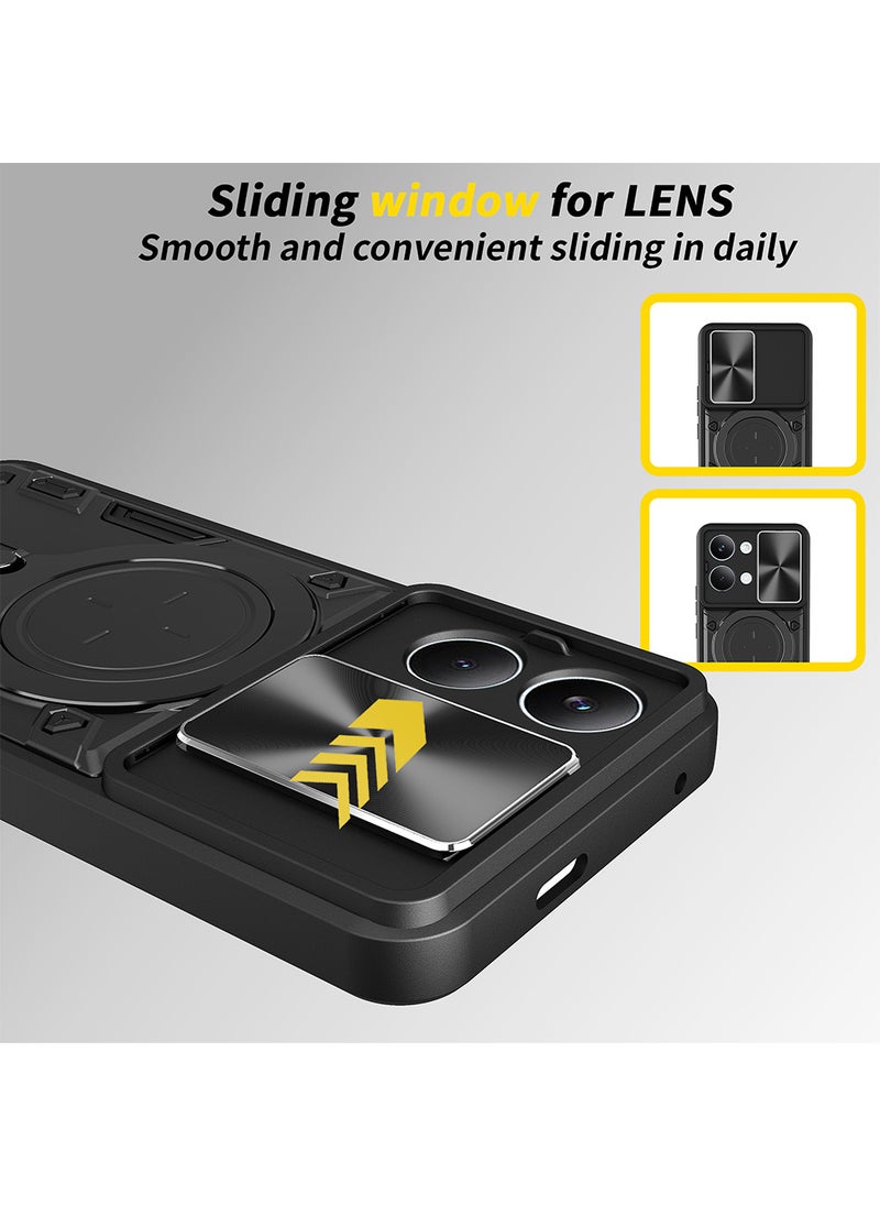 Phone Case for Xiaomi Poco X8 Pro Max with Camera Cover and Ring Holder,Magnetic Car Mount Compatible, Hard Back + Soft Edge Shockproof Protective Cover,Black - Image 2