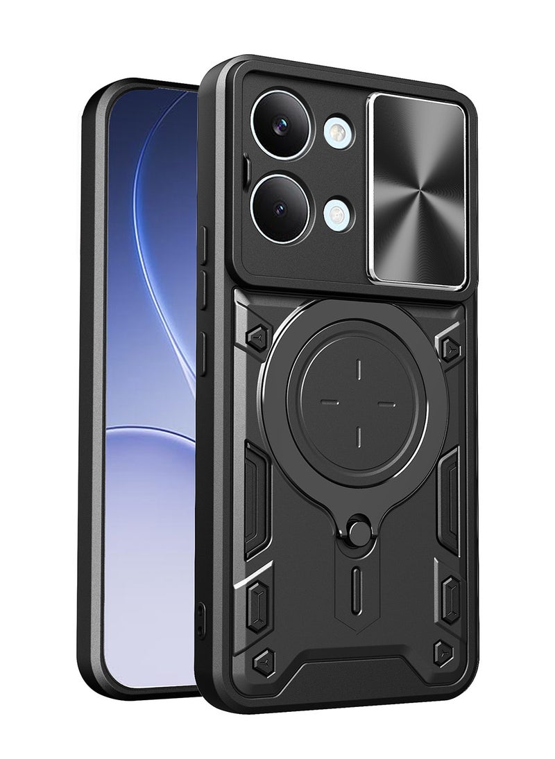 Phone Case for Xiaomi Poco X8 Pro Max with Camera Cover and Ring Holder,Magnetic Car Mount Compatible, Hard Back + Soft Edge Shockproof Protective Cover,Black - Image 1
