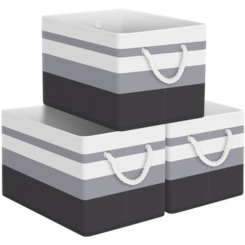 StorageTastic Storage Bin,Collapsible Storage Basket For Organizing,Large Storage Boxes With Rope Handles,Storage Containers,Gradient Grey,3 Pack - Image 1