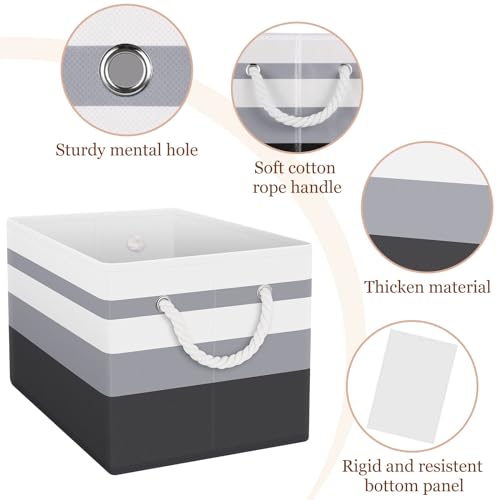 StorageTastic Storage Bin,Collapsible Storage Basket For Organizing,Large Storage Boxes With Rope Handles,Storage Containers,Gradient Grey,3 Pack - Image 4