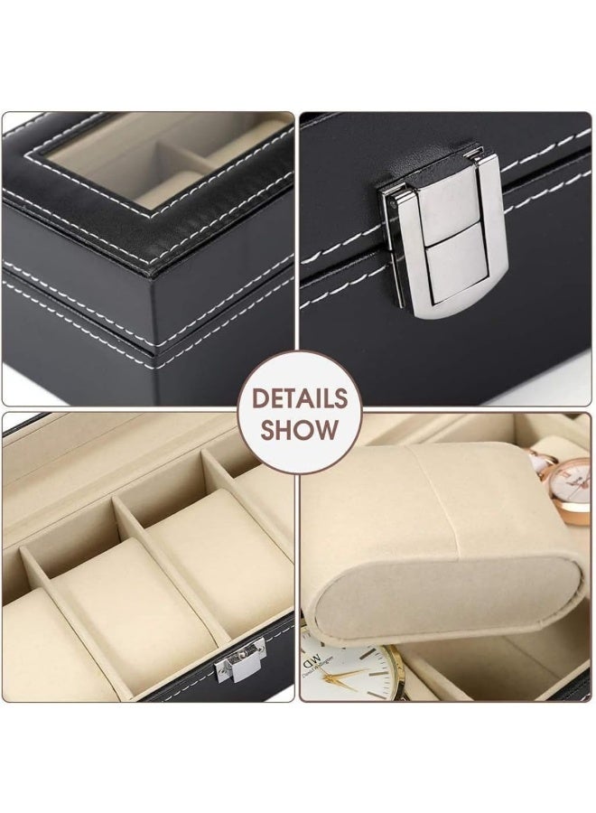 6-Slot Black Watch Box with Glass Top Organizer Display Case - Image 5