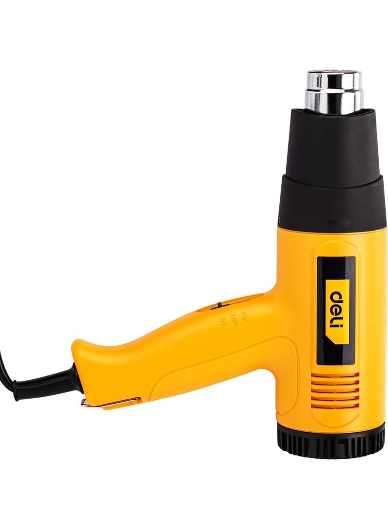 Deli 2000W Yellow Heat Gun - Japan Wanbaozhi Motor, Dual-Temp Control & Heat Insulation - Professional Heating Tool for Shrink Wrapping, Paint Stripping - Image 2