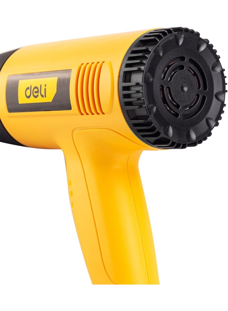 Deli 2000W Yellow Heat Gun - Japan Wanbaozhi Motor, Dual-Temp Control & Heat Insulation - Professional Heating Tool for Shrink Wrapping, Paint Stripping - Image 3