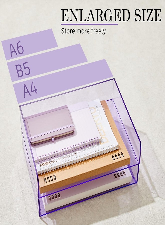 Harloon 4 Tier Acrylic Paper Tray 12.4 x 8.7 x 2.7 Inches Stackable Letter Clear Organizer No Need to Assemble Acrylic Paper File Organizer for Office Workspace Desktop Storage (Transparent Purple) - Image 4