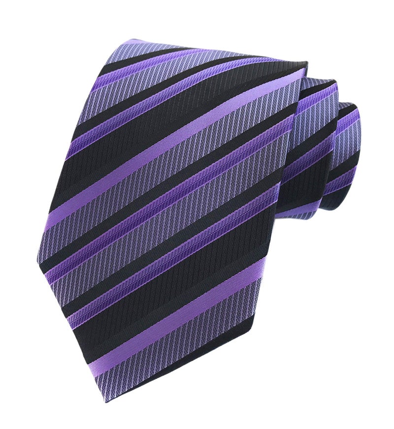 Secdtie Men's Classic Stripe Jacquard Woven Silk Tie Formal Party Suit Necktie (One Size, Black purple) - Image 3