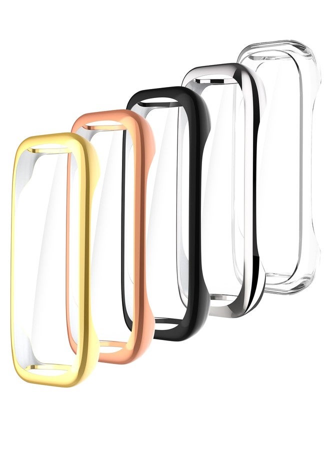 Simpeak 5-Pack Soft Screen Protector Case Compatible with Fitbit Inspire 3 Smartwatch, Full Protection Plated Bumper Case Covers, Clear/Silver/Black/Rose Gold/Gold - Image 1