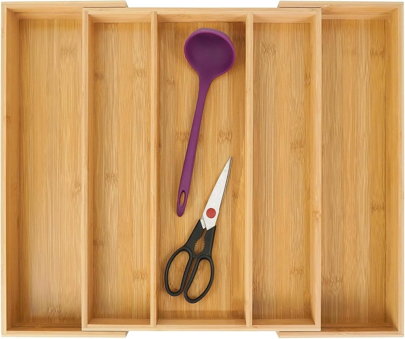 Utoplike Expandable Bamboo Drawer Organisers, Wooden Utensils Holder, Cutlery Tray Organiser, Adjustable Drawer Divider for Silverware, Flatware, Knives in Kitchen, Bedroom, Living Room - Image 1