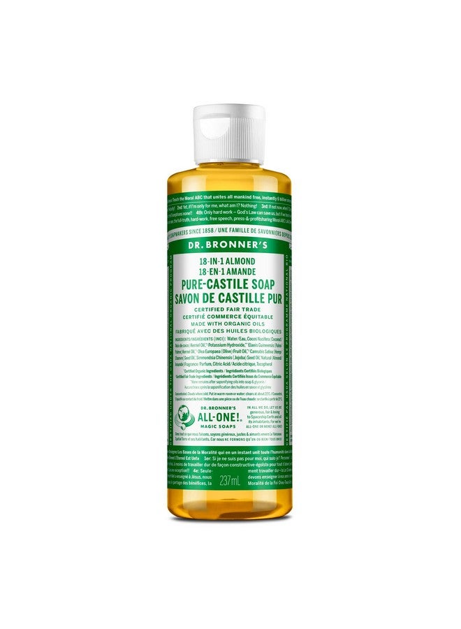 Dr. Bronner's - Pure-Castile Liquid Soap (Almond, 8 ounce) - Made with Organic Oils, 18-in-1 Uses: Face, Body, Hair, Laundry, Pets and Dishes, Concentrated, Vegan, Non-GMO - Image 1