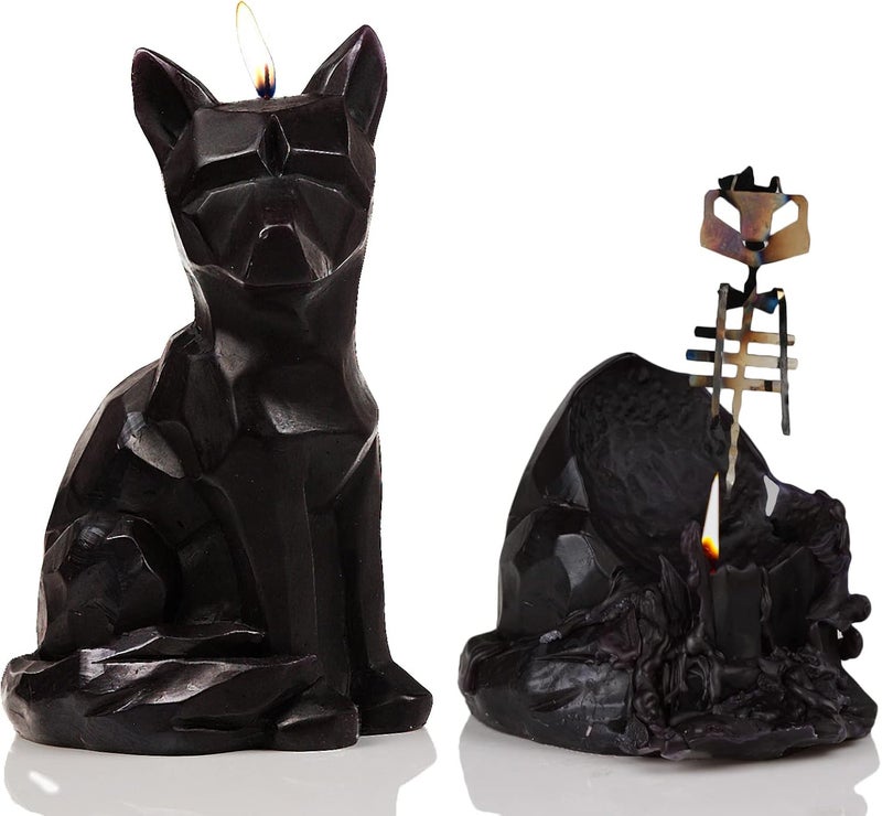 Gute Geometric Fox Candle - Spooky Unique Gift for Animal Lovers - Goth, Gothic Skeleton Candle 7" H - Burns for 5.5 Hours - Party Gifts, Birthday Gifts - Image 1