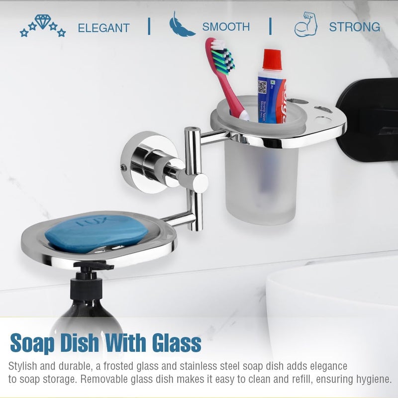GRIVAN Wall Mount SS Toothbrush Holder with Soap Dish, Tumbler Stand soap and Brush Holder for Bathroom, Bathroom Accessories and Fittings SS304 - Image 3