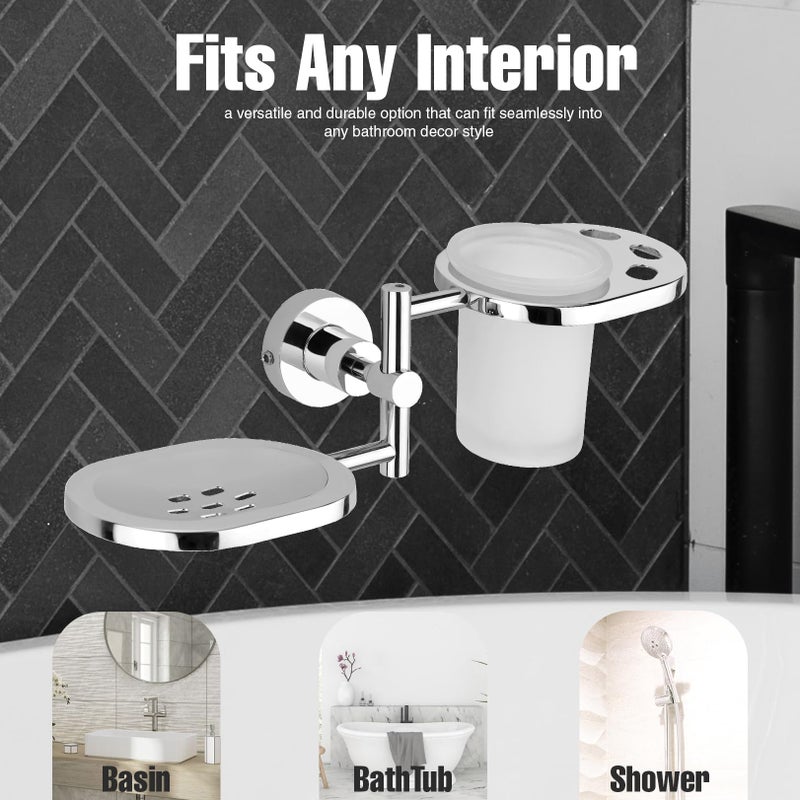 GRIVAN Wall Mount SS Toothbrush Holder with Soap Dish, Tumbler Stand soap and Brush Holder for Bathroom, Bathroom Accessories and Fittings SS304 - Image 4