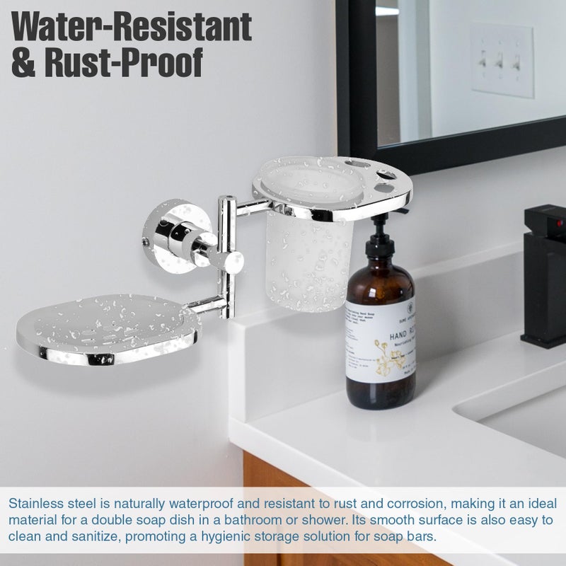 GRIVAN Wall Mount SS Toothbrush Holder with Soap Dish, Tumbler Stand soap and Brush Holder for Bathroom, Bathroom Accessories and Fittings SS304 - Image 5