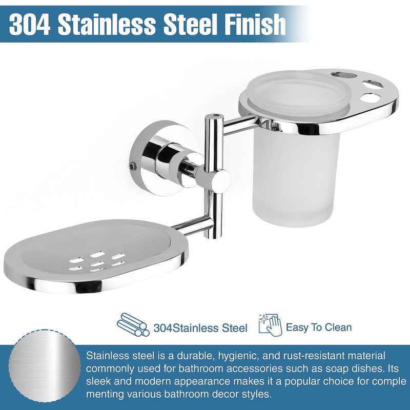 GRIVAN Wall Mount SS Toothbrush Holder with Soap Dish, Tumbler Stand soap and Brush Holder for Bathroom, Bathroom Accessories and Fittings SS304 - Image 2