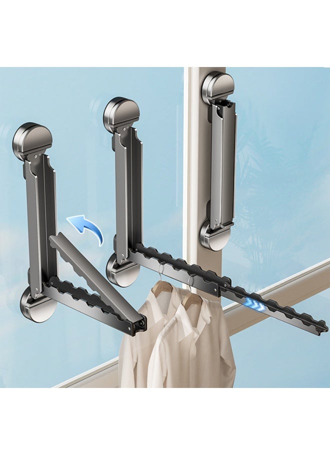 HOMESTAR 2 Pcs Foldaway Clothes Wall Mounted Drying Rack with Suction Cup,All Metal in Space Aluminum, Foldable, Retractable, Portable for Laundry ﻿，Foldable Clothes Drying Rack with Retractable Rod - Image 2