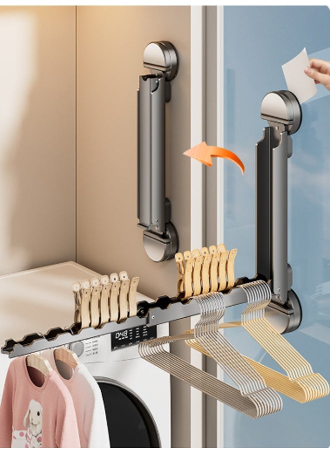 HOMESTAR 2 Pcs Foldaway Clothes Wall Mounted Drying Rack with Suction Cup,All Metal in Space Aluminum, Foldable, Retractable, Portable for Laundry ﻿，Foldable Clothes Drying Rack with Retractable Rod - Image 5