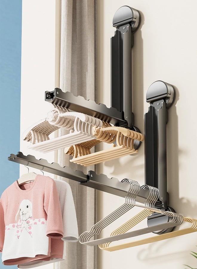 HOMESTAR 2 Pcs Foldaway Clothes Wall Mounted Drying Rack with Suction Cup,All Metal in Space Aluminum, Foldable, Retractable, Portable for Laundry ﻿，Foldable Clothes Drying Rack with Retractable Rod - Image 4