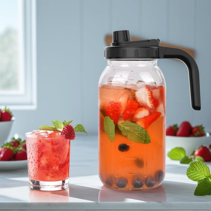 Hoofess 2-Pack 64oz Glass Mason Jar Pitchers with Wide Mouth & Measurement Marks – Leak-Proof Twist Lids for Cold Brew, Iced Tea, Juice, Lemonade - Image 3