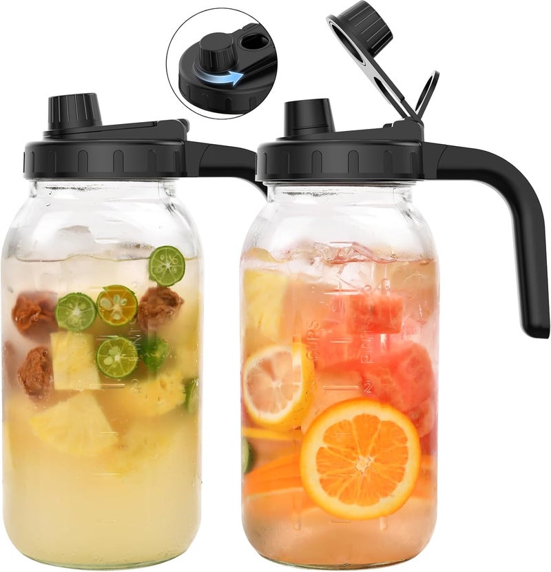 Hoofess 2-Pack 64oz Glass Mason Jar Pitchers with Wide Mouth & Measurement Marks – Leak-Proof Twist Lids for Cold Brew, Iced Tea, Juice, Lemonade - Image 2