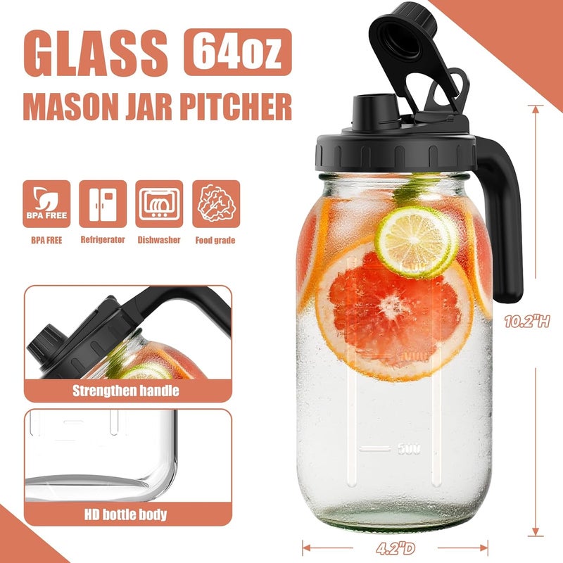 Hoofess 2-Pack 64oz Glass Mason Jar Pitchers with Wide Mouth & Measurement Marks – Leak-Proof Twist Lids for Cold Brew, Iced Tea, Juice, Lemonade - Image 4