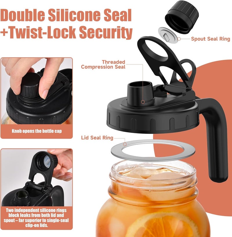Hoofess 2-Pack 64oz Glass Mason Jar Pitchers with Wide Mouth & Measurement Marks – Leak-Proof Twist Lids for Cold Brew, Iced Tea, Juice, Lemonade - Image 5