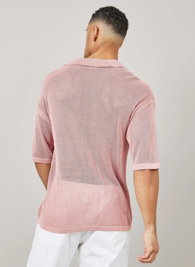 Styli Colorblock Sheer Knit Oversize Shirt