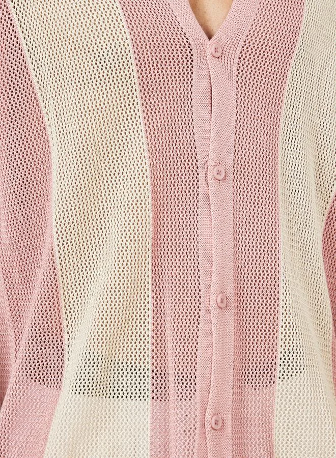 Styli Colorblock Sheer Knit Oversize Shirt