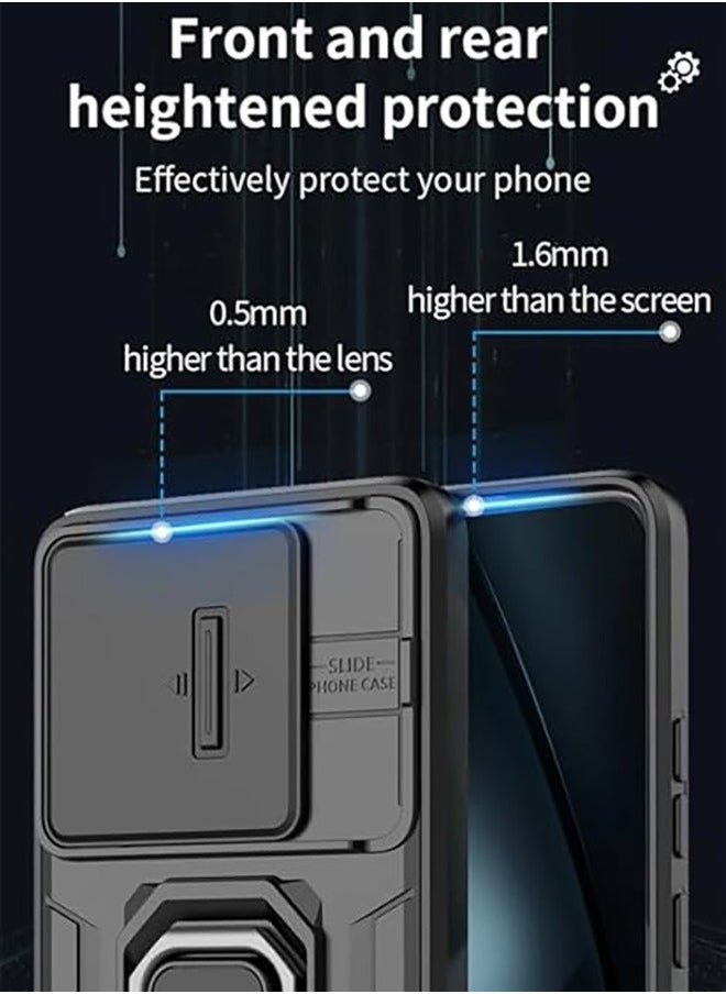 Generic - Xiaomi Poco F6 Pro 5G Case, Shockproof Cases, Anti-Fall Drop Protection, Built-in Slide Anti-Scratch Camera Lens Cover, Integrated 360 Degree Rotating Ring Kickstand, Black - Image 1