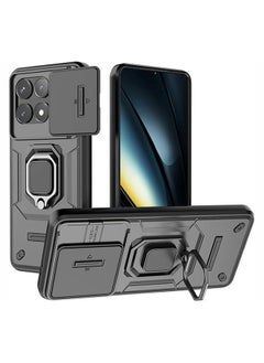 Xiaomi Poco F6 Pro 5G Case, Shockproof Cases, Anti-Fall Drop Protection, Built-in Slide Anti-Scratch Camera Lens Cover, Integrated 360 Degree Rotating Ring Kickstand, Black