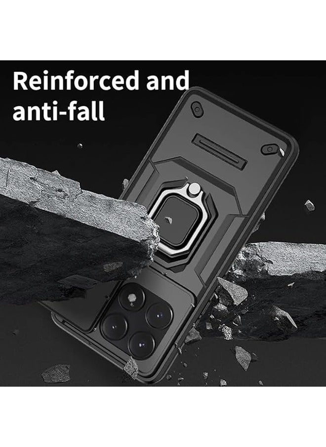 Generic - Xiaomi Poco F6 Pro 5G Case, Shockproof Cases, Anti-Fall Drop Protection, Built-in Slide Anti-Scratch Camera Lens Cover, Integrated 360 Degree Rotating Ring Kickstand, Black - Image 1