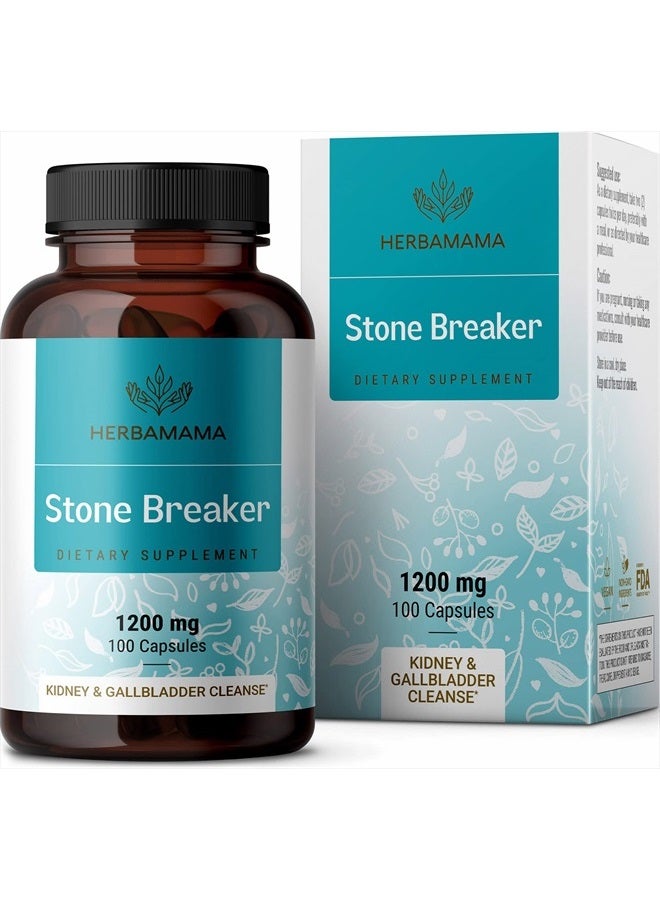 HERBAMAMA Stone Breaker Chanca Piedra Pills - Organic Chanca Piedra Stone Breaker Kidney Stones Dissolver - Kidney & Gallbladder Cleanse - 1200mg, 100 Capsules - Image 1