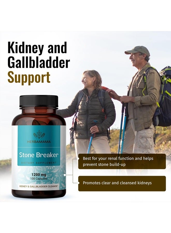 HERBAMAMA Stone Breaker Chanca Piedra Pills - Organic Chanca Piedra Stone Breaker Kidney Stones Dissolver - Kidney & Gallbladder Cleanse - 1200mg, 100 Capsules - Image 3