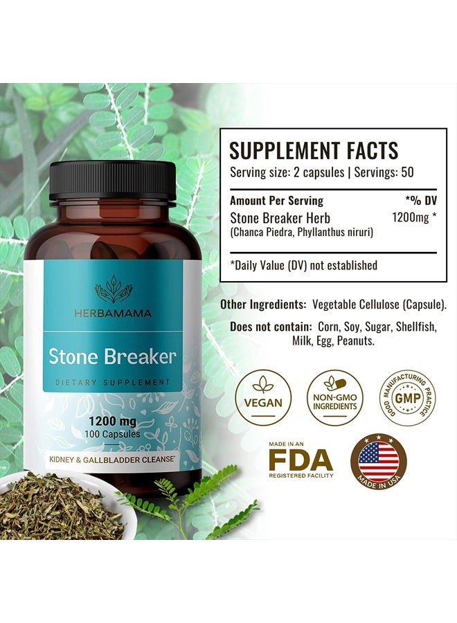 HERBAMAMA Stone Breaker Chanca Piedra Pills - Organic Chanca Piedra Stone Breaker Kidney Stones Dissolver - Kidney & Gallbladder Cleanse - 1200mg, 100 Capsules - Image 2