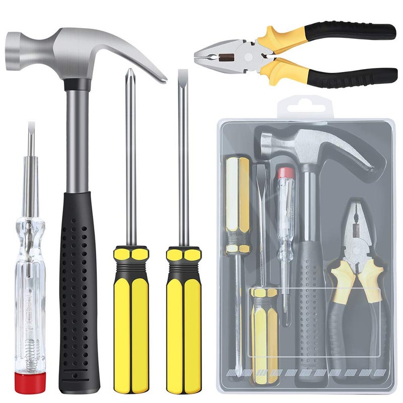 E·Durable Household Hand Tool Kit 5 Pieces Homeowner Tool Set General Repair Toolkits for DIY Home Garage and Workshop with Toolbox … - Image 1