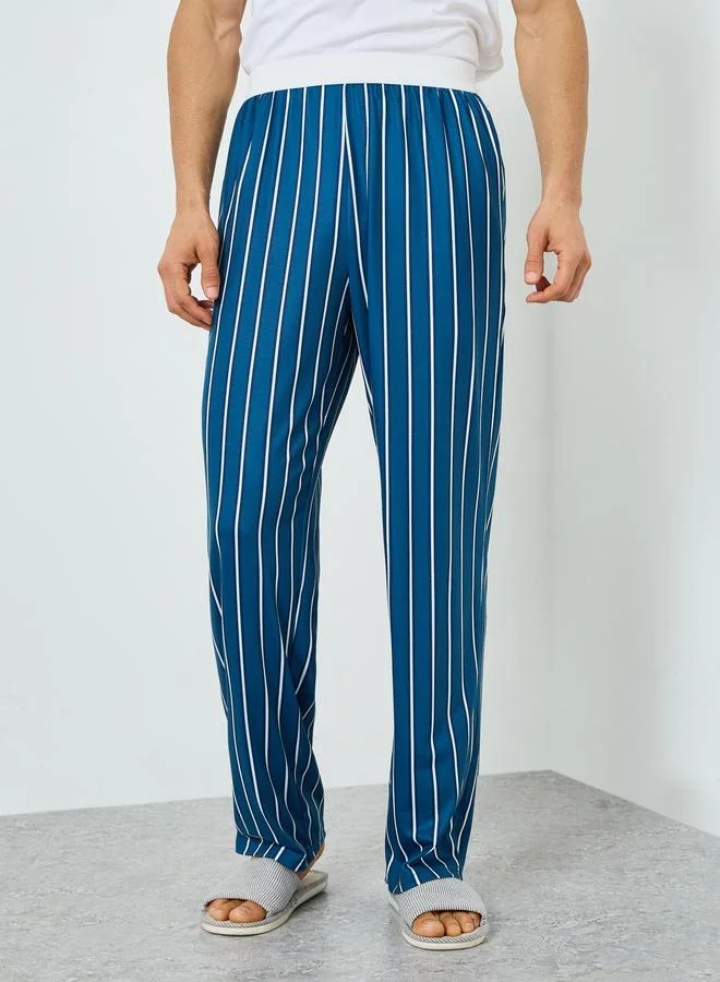 Men Navy Blue Striped Pyjama Pants