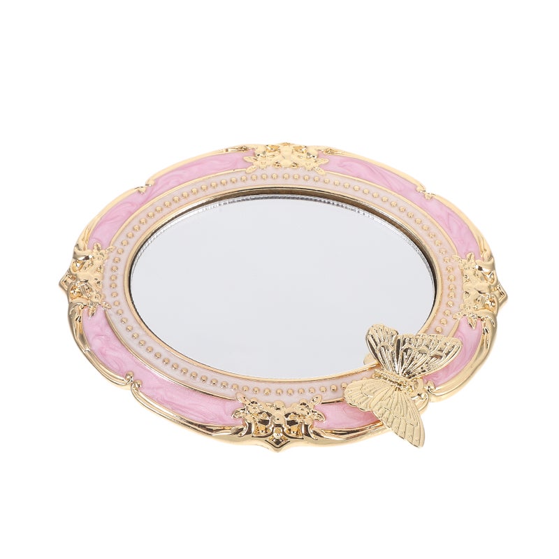 Retro Handheld Makeup Mirror: Vintage Embossed Travel Makeup Mirror For Home Decor Bedroom Living Room And Travel 2.95x2.36x0.39in - Image 1