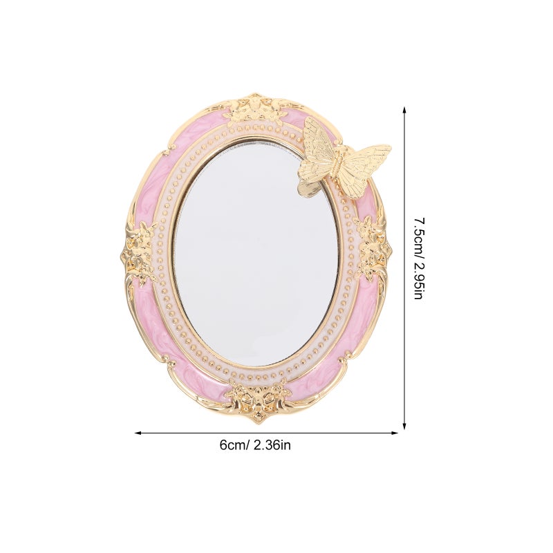 Retro Handheld Makeup Mirror: Vintage Embossed Travel Makeup Mirror For Home Decor Bedroom Living Room And Travel 2.95x2.36x0.39in - Image 5