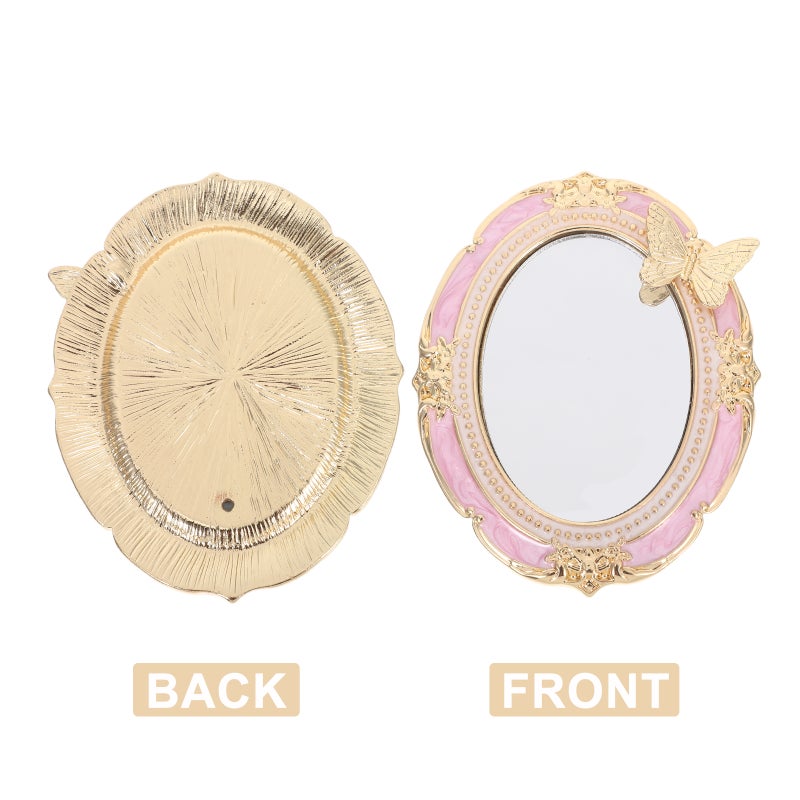 Retro Handheld Makeup Mirror: Vintage Embossed Travel Makeup Mirror For Home Decor Bedroom Living Room And Travel 2.95x2.36x0.39in - Image 2