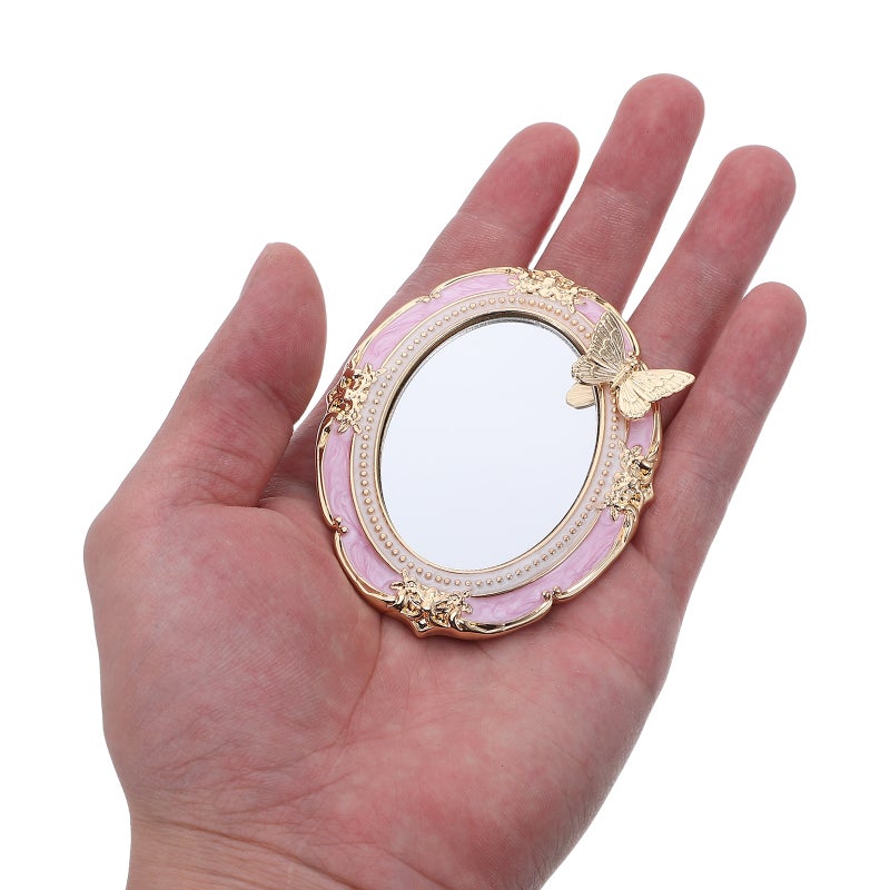 Retro Handheld Makeup Mirror: Vintage Embossed Travel Makeup Mirror For Home Decor Bedroom Living Room And Travel 2.95x2.36x0.39in - Image 3