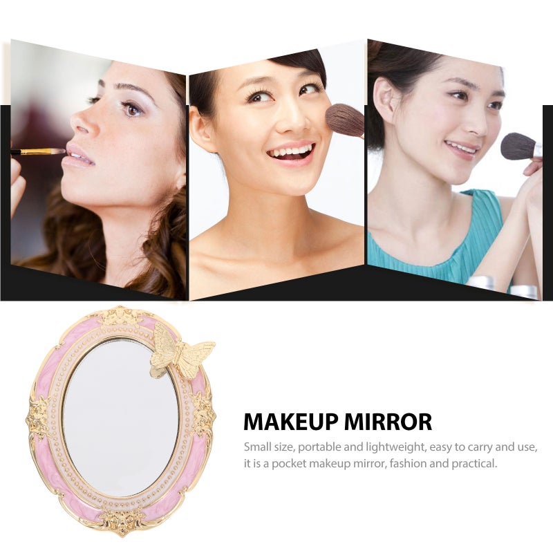 Retro Handheld Makeup Mirror: Vintage Embossed Travel Makeup Mirror For Home Decor Bedroom Living Room And Travel 2.95x2.36x0.39in - Image 4